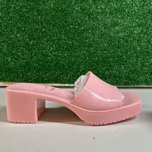 Steve Madden Daria Sandals Womens Size 7M Pink Jelly Platform Block Heel Slide